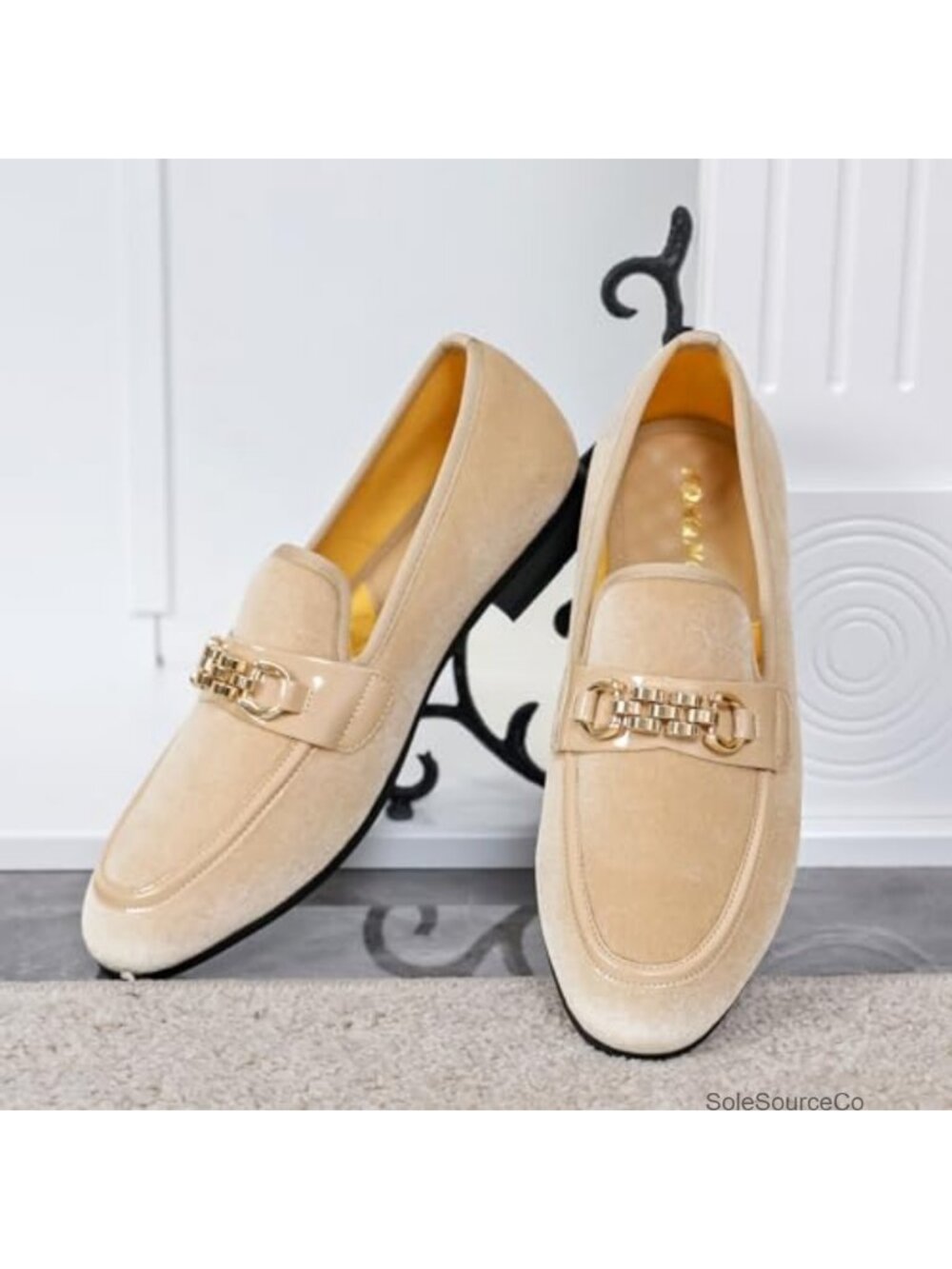 Men's Velvet Loafers Slip-On Dress Shoes with Gold Horsebit - Picture 4 of 6